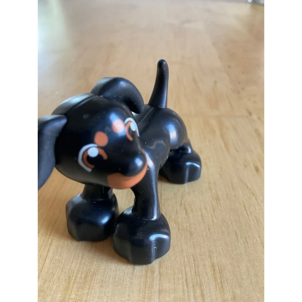 LEGO Duplo Black Dog Puppy Animal Figure Tan Markings 230J8 Replacement Piece